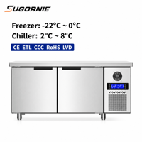 Table de préparation de pizzas sur mesure en acier inoxydable avec réfrigérateur à 2 portes, refroidissement par air, plan de travail et congélateur pour cuisine de restaurant