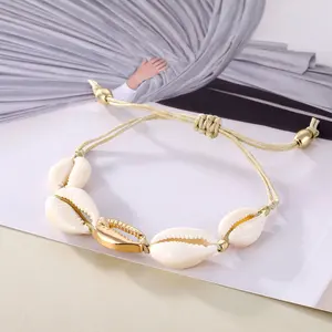 Pulseira de concha boho feminina, bracelete de concha delicada com berloque do tornozelo, joia para praia pés descalços