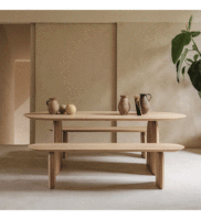 Juego de Comedor Ovalado de Madera Maciza para 4 Personas Atunus de Estilo Nórdico Minimalista y Elegancia Francesa