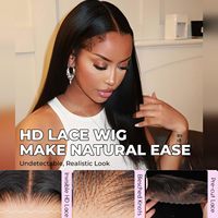 Perruque brésilienne en dentelle frontale, cheveux Remy lisses, densité 250%, HD transparente, sans colle, avec baby hair, noire, pour femme noire