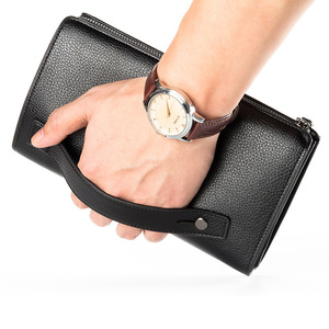 Bolso de mano para hombre, de piel sintética, multifuncional, con cremallera, color sólido, para uso diario, marrón, negro - Product Image 2