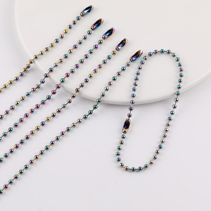 โซ่ลูกปัดโลหะสีรุ้ง 3.0 มม. ทรงกลมสำหรับทำสร้อยคอ DIY อุปกรณ์เครื่องประดับชุบ 22 ซม. - Product Image 1