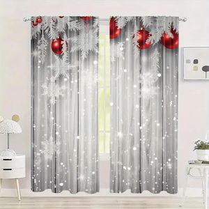 Rideaux de Noël à carreaux rouges et noirs, décorations de fenêtre avec sapin de Noël, cerf, <span class=keywords><strong>renard</strong></span>, flocon de neige, pour chambre à coucher, draperies d'hiver, 2 panneaux personnalisables - Product Image 5