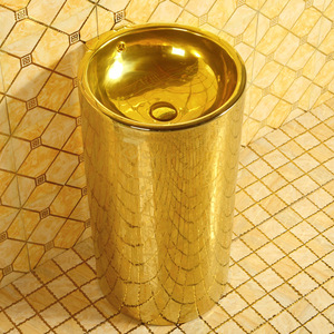 Golden <b>Round</b> Column Sink Single Hole Polished Bathroom Sink - Product Image 3