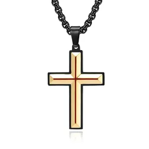 Jesus Cross Pendant Stainless Steel Fashion Christian Jewelry Gold Plated Crucifix Men's Pendant Necklace Graduation Gift