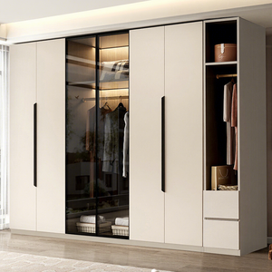 Moderner Kleiderschrank für Schlafzimmer Aufbewahrungsschrank mit Glastüren Modular Verstellbar Massivholz Öko-Board für Kleine Wohnungen - Product Image 1