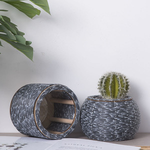 Wicker Flower <b>Pot</b> With Stand Indoor Plant Container For Desktop Office Home Gardening Decorative Planter For <b>Succulent</b> Green - Product Image 5