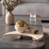 Ensemble de brûleurs d'encens de luxe en travertin, brûleur de Bakhoor en pierre naturelle, plateau, ensemble Mubkhar arabe pour la décoration de la maison pendant le Ramadan