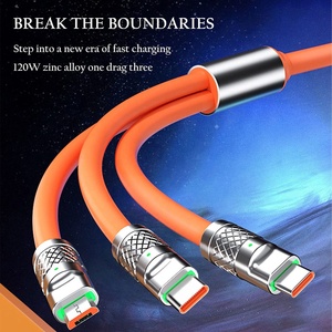 120W 6A 3 en 1 Cable tipo C de carga súper rápida Puerto multi-<span class=keywords><strong>USB</strong></span> Cargador de teléfono Datos de aleación de zinc Cable de carga <span class=keywords><strong>USB</strong></span> para Cable de teléfono - Product Image 5
