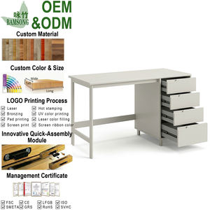 Escritorio de Oficina de Bambú Resistente con 4 Cajones de Almacenamiento para Oficina Pequeña, Oficina en Casa, Apartamento, Muebles de Oficina - Product Image 1