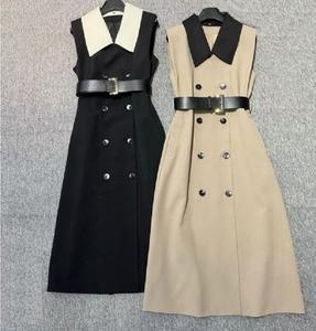 <span class=keywords><strong>Abito</strong></span> da Lavoro Donna Autunno Inverno 2025 di Alta Qualità, Nuovo Modello alla Moda con Colletto Risvoltato, Doppiopetto, Cintura, Lunghezza Metà Polpaccio, Colori Kaki e <span class=keywords><strong>Nero</strong></span>, Stile OL - Product Image 5