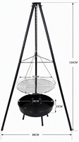 Brasero portable en acier avec trépied et grille suspendue à chaîne pour cuisson extérieure, barbecue suspendu, grill sur trépied