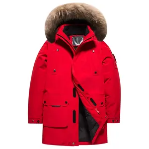 Men's Winter Parka Jacket With Hooded Fur Collar Thick Waterproof Mid-Long Goose Duck Down Customizable Down Coat