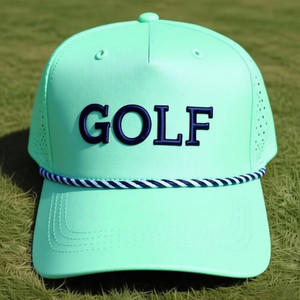 Custom Sporty Nylon Fabric Baseball Rope Golf Hats Laser Cut Hole Embroidery Logo Waterproof 5 Panel Unisex Injae Vina - Product Image 1