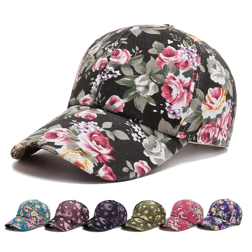 Custom Printing Floral Peaked Caps High Quality Fashion Accessories Caps Hats for Girls Factory Price