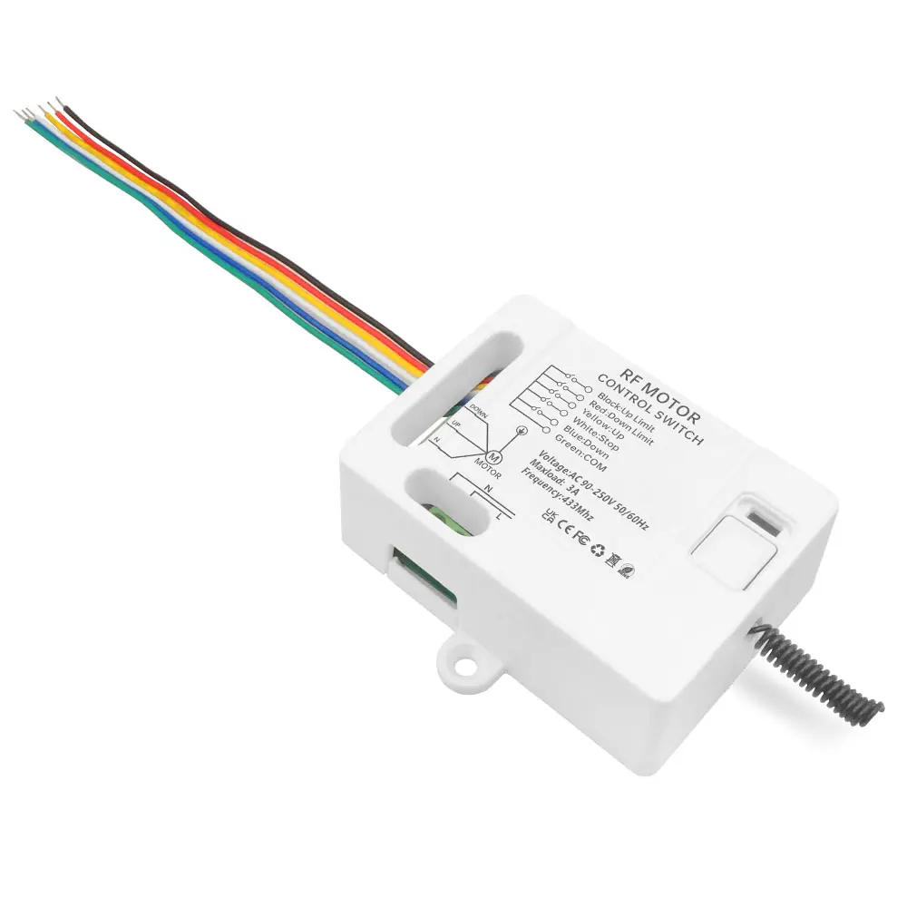 Commutateur de télécommande RF 433MHz Récepteur 10A Support de commande à 2 voies avec fonction de limite pour stores de moteur de store de garage