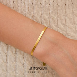 Pulsera de cadena de serpiente plana ajustable de Plata de Ley 925 clásica para mujer - Product Image 4