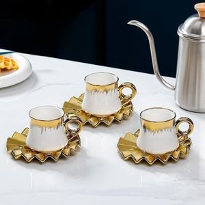 Ensemble de tasses à expresso en porcelaine, design arabe, 6 pièces, 90 ml, tasses à café en céramique réutilisables avec soucoupes - Product Image 2