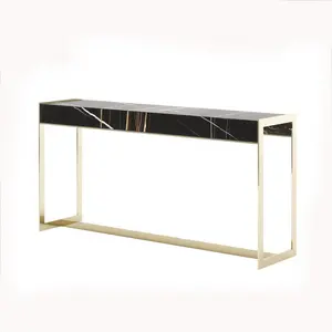 Hot sale modern designs stainless steel gold leg black marble console table