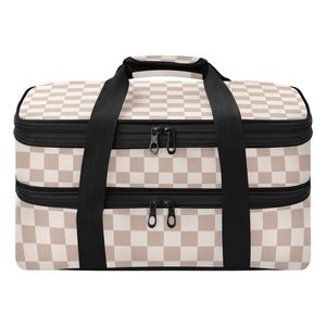 Custom Checkered Insulated Cooler Bag Food Storage Insulated Double Layer Thermal Food Casserole Carrier with Handle Top - Product Image 1