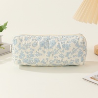 Tempat Pensil Resleting Berbahan Kain Quilted Sederhana untuk Siswa, Tempat Kuas Makeup, Tempat Penyimpanan Kosmetik, Tempat Penyimpanan Perjalanan Kecil Bermotif Bunga, Portabel, Lucu, dan Trendi