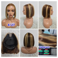 Letsfly Promotion 32$ Perruques Bob Lace Closure 2x6 de 8 pouces avec mèches colorées, 100% Cheveux Humains, Raie au Milieu, Grade 10A, Vente de Liquidation