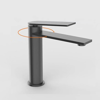Robinet de lavabo moderne monocommande gris anthracite en acier inoxydable à montage sur comptoir avec cartouche céramique pour salle de bain