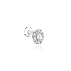 Pendiente de botón de lujo con marco de plata S925, morganita ovalada con halo, parte trasera plana, chapado en rodio, para perforación de cartílago, regalo - Product Image 1
