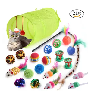 מכירה לוהטת ציוד לחיות מחמד מגוון של מצחיק 21pcs חתול צעצוע סטי למשחק נוצת צעצועי חתול מנהרת כדור צעצוע לחיות מחמד אבזרים