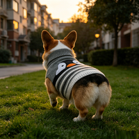 Vêtements d'hiver pour chien en tricot, col roulé rayé avec motif pingouin, vêtements chauds pour animaux de compagnie, chien, chat