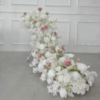 Coureur de fleurs rose personnalisé 2 mètres rangée de fleurs blanches toile de fond murale rose pour décoration de mariage