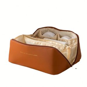 Portable PU Leather Cosmetic Bag Large Capacity Travel Makeup Organizer with Dividers - Product Image 1