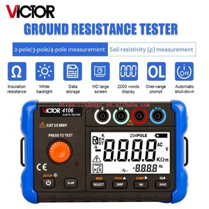 VICTOR 4106 Probador de Resistencia a Tierra, Método de 2/3/4 Polos, 20V 20mA, Medición de Resistividad del Suelo, 12W de Potencia - Product Image 2