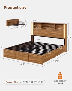 Base <span class=keywords><strong>de</strong></span> <span class=keywords><strong>Cama</strong></span> Queen Size <span class=keywords><strong>de</strong></span> Madera <span class=keywords><strong>con</strong></span> 4 Cajones <span class=keywords><strong>de</strong></span> Almacenamiento, Cabecera <span class=keywords><strong>con</strong></span> 3 Niveles <span class=keywords><strong>de</strong></span> Almacenamiento, Estación <span class=keywords><strong>de</strong></span> Carga y Luces LED para Dormitorio u Hotel - Product Image 4