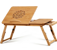 Table pliante pour ordinateur portable en bambou, bureau portable réglable en hauteur avec ventilateur, design moderne, support en bois pour le bureau ou l'école