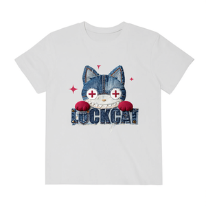 Unisex 210GSM 100% Cotton <b>T</b>-Shirt Casual Breathable Durable DTF Printed Lucky <b>Cat</b> Design Women's Tee Shirt - Product Image 2