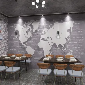 定制复古工业风世界地图壁画墙面纸3D装饰为工作室背景