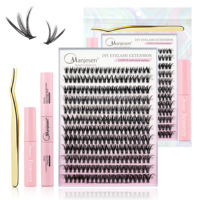 Cils en Segment Fait à la Main Individuels Courbure Mixte Naturelle Faux Vison DIY, Clusters de Cils en Éventail