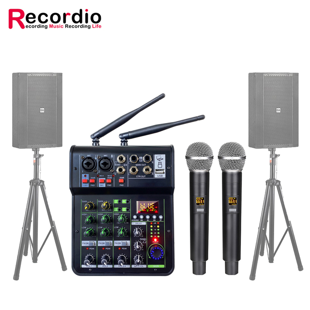 GAX-450A Professional Build-in Power Amplifier 4 Channel Audio Mixer with Wireless Microphone