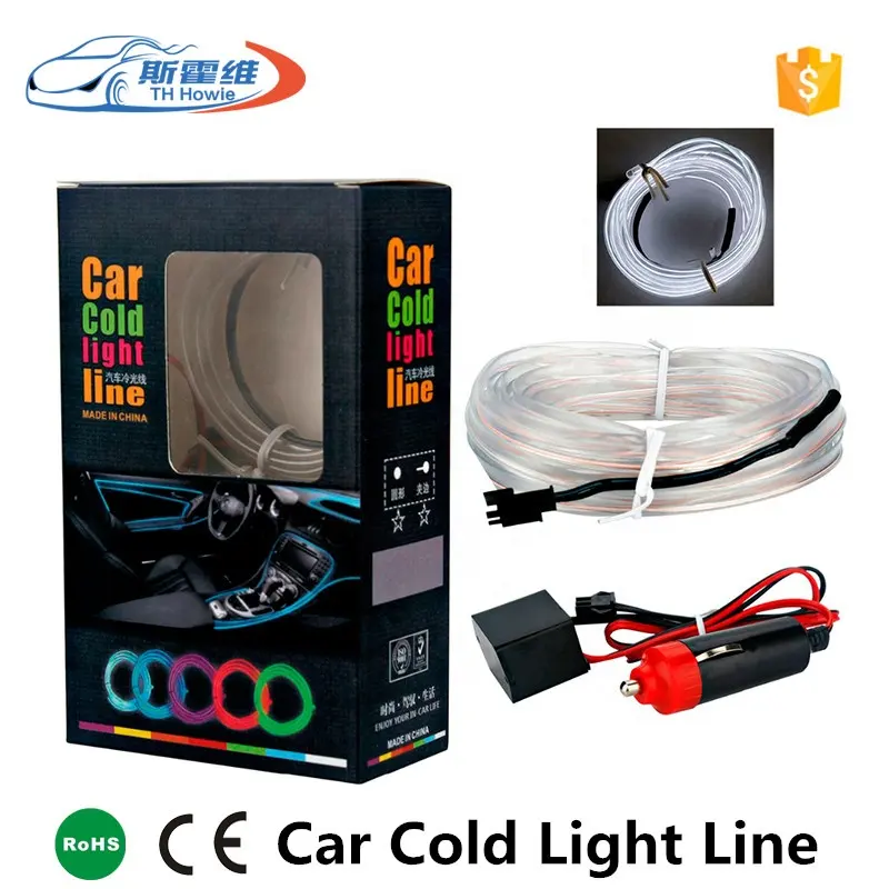 Lâmpada led flexível linha fria para interior do carro, 5m, fio de decoração neon, controlador de fita, decorativa, moldável, tiras