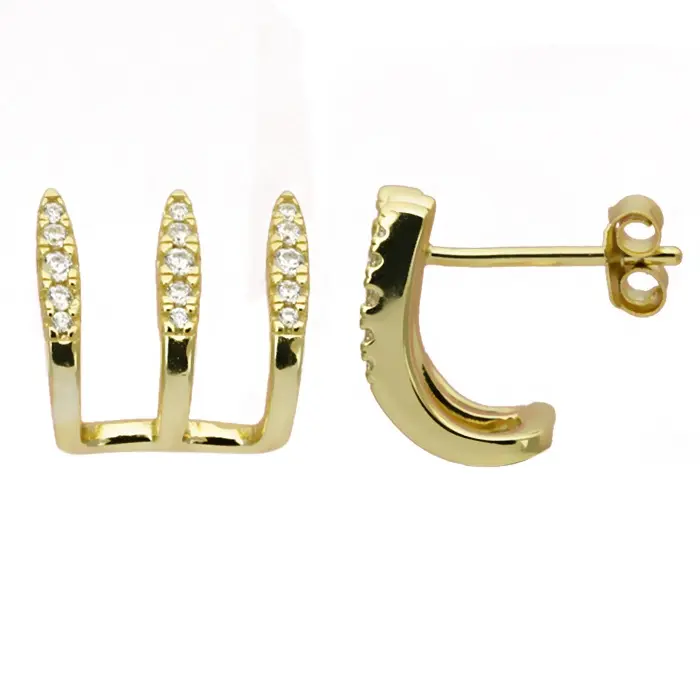 Vintage Women New Design 14k Gold Plated 925 Silver Earrings Zirconia Hoop Earrings