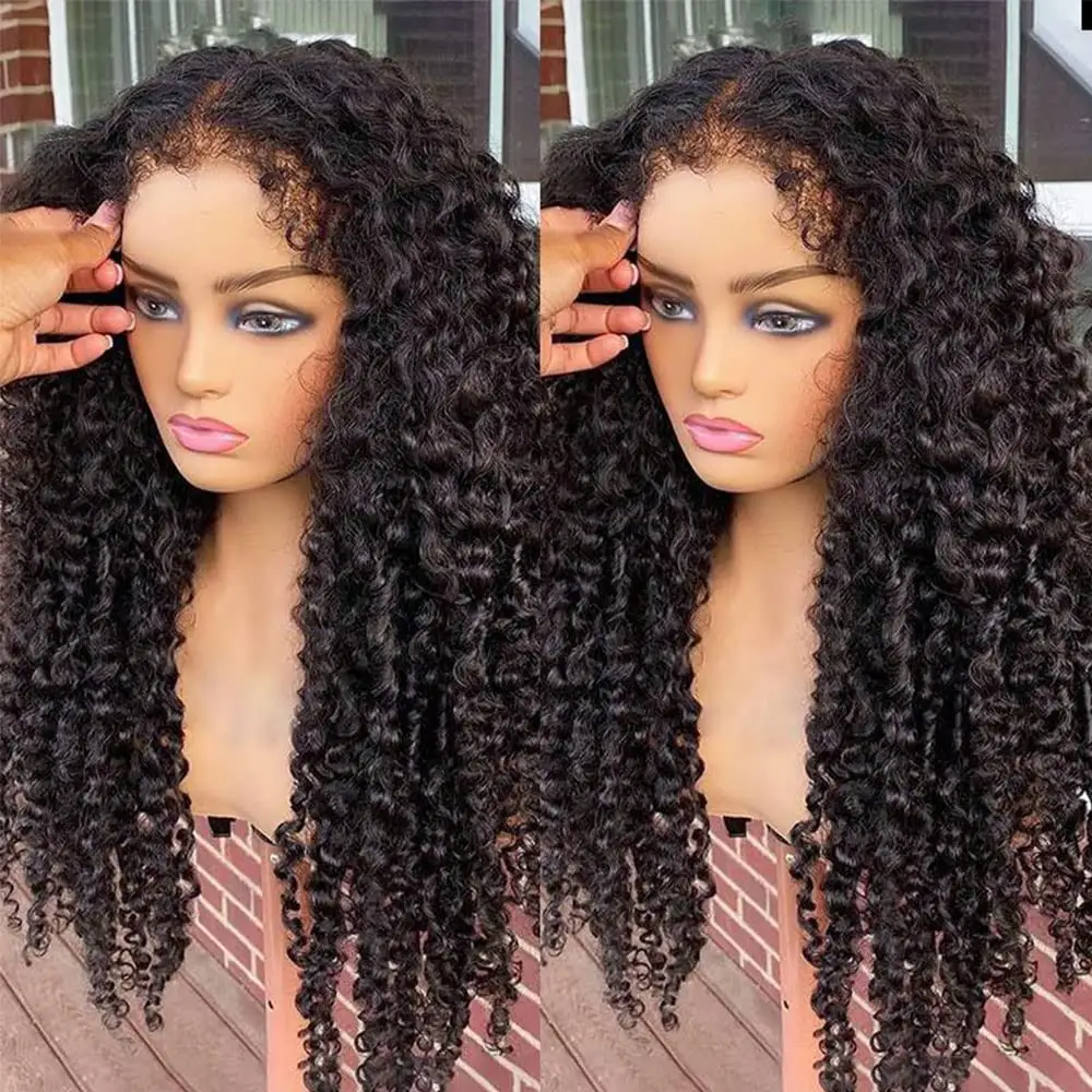 4C Kinky Edges Hairline Lace Front Wig Human Hair Kinky Curly Glueless Hd Transparent Lace Frontal Wig With Curly Baby Hair