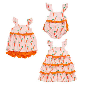 Conjunto de Ropa Infantil Personalizado de Boutique, Informal, con Estampado de Zanahorias de Pascua, Transpirable, de Algodón y Elastano, Pantalones Cortos para Niños, Mono de Burbujas para Bebé con Volantes - Product Image 1