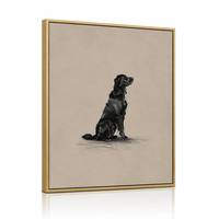 Tableau mural sur toile encadré or, croquis de chien noir, portrait monochrome au fusain de rétriever, décoration animale réaliste de luxe pour bureau