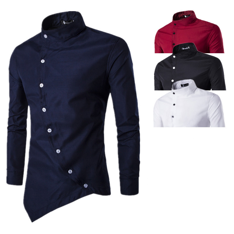 Men's New Arrival: Oblique Placket Design Shirt - Casual Style