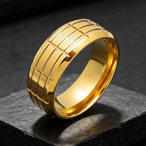 Trendy Unisex Thick Wide Statement <b>Ring</b> Rectangular Grid Groove Engraved Surface <b>Stainless</b> <b>Steel</b> Men <b>Women</b> Daily Finger <b>Ring</b> - Product Image 1