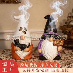 Figurine en résine de gnome fantôme d'Halloween avec chat noir et chapeau de sorcière, décoration intérieure pour fête d'Halloween, cadeau - Product Image 5