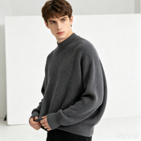 Pull-over en maille côtelée pour homme, col rond, mélange laine et cachemire, coupe ample confortable, personnalisable OEM pour l'hiver