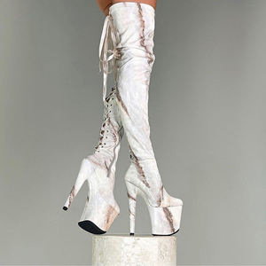 Bottines au-dessus du genou 20cm Sexy Stripper Thigh High Boot 8 Talon haut Marbré Femme Lacets Plateforme Gothique Bottines de pole dance - Product Image 3