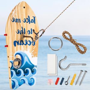 Colgador de Llaves de Madera con Forma de Tabla de Surf, Abridor de Botellas, Organizador Decorativo de Pared para Entrada, Multifuncional de Acero Inoxidable - Product Image 1